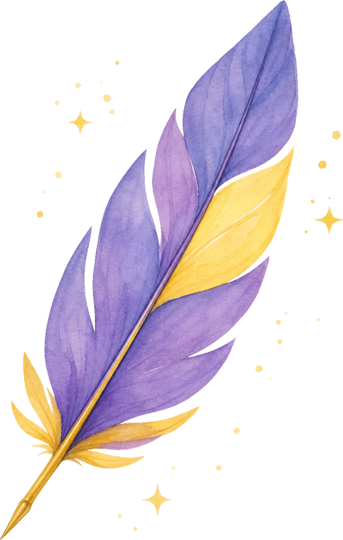 Watercolor Twilight Feather quill with gold sparkles